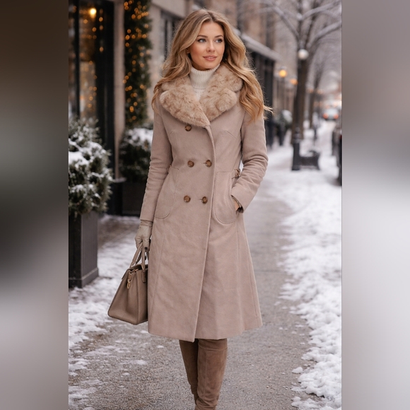 Sears Jackets & Blazers - Vintage,  Sears green wool coat with real fur collar.